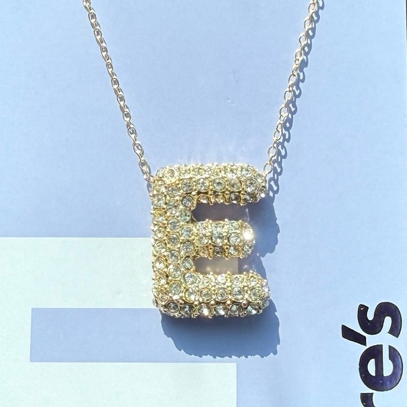 Claire's Gold-tone Pave Bubble Initial Pendant Necklace - Picture 3 of 8